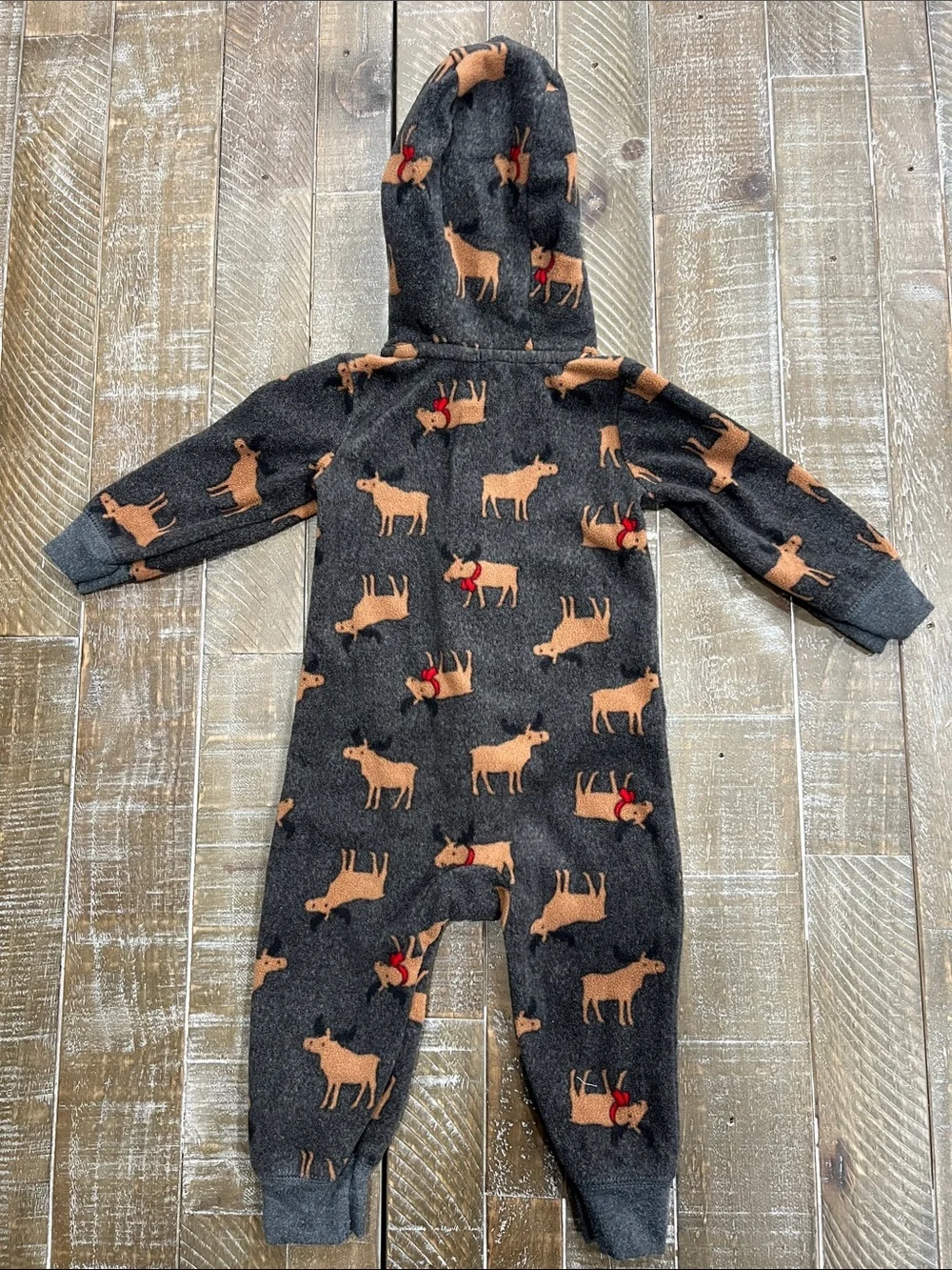 Cozy Charcoal Moose Hooded One-Piece Bodysuit